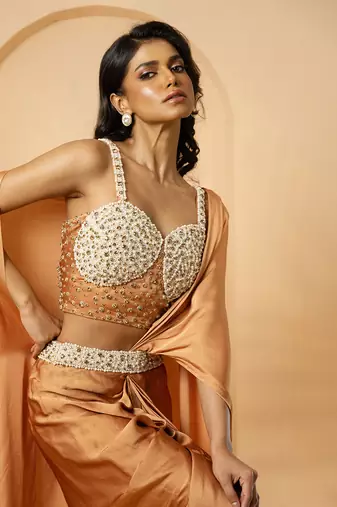 Golden modal satin saree