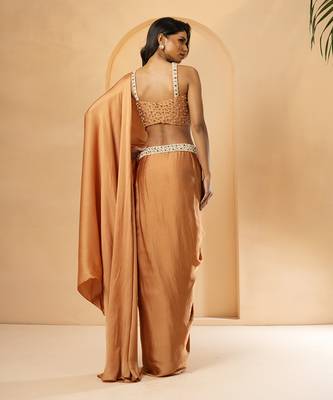 Golden modal satin saree 5
