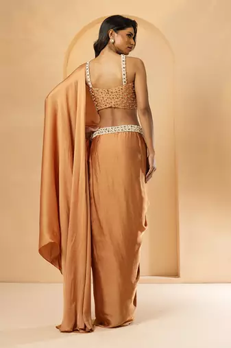 Golden modal satin saree