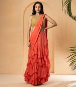 Peach georgette and net saree