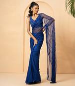 Blue georgette and net saree