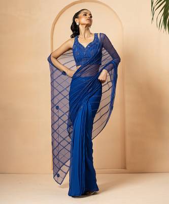 Blue georgette and net saree 2