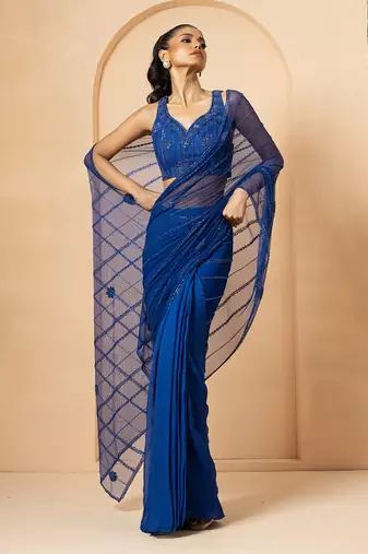 Blue georgette and net saree