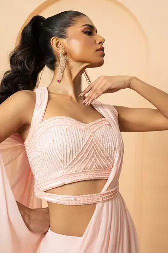 Baby pink georgette and net saree