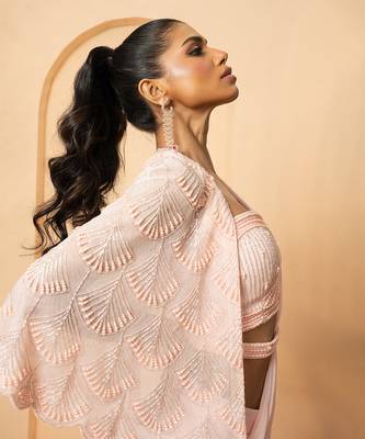 Baby pink georgette and net saree 4