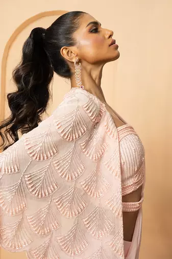 Baby pink georgette and net saree