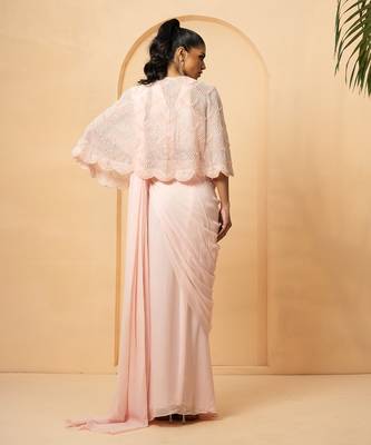 Baby pink georgette and net saree 5