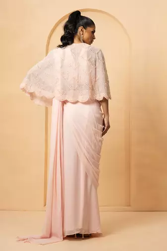 Baby pink georgette and net saree
