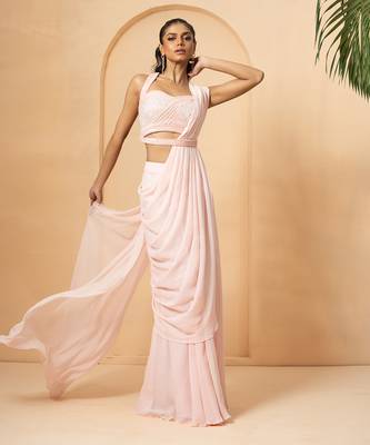 Baby pink georgette saree 1