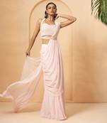 Baby pink georgette saree