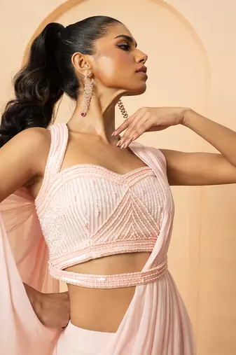 Baby pink georgette saree