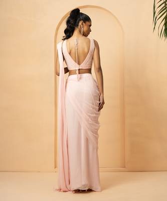 Baby pink georgette saree 3