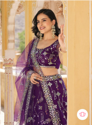 Purple Embroidered Net Lehenga Choli 2