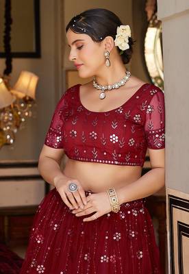 Classiques Red Net Sequin Embroidered Lehenga Choli Set 2