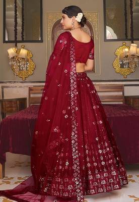 Classiques Red Net Sequin Embroidered Lehenga Choli Set 3