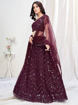 Wine Embroidered Net Lehenga Choli 2