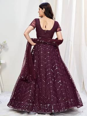 Wine Embroidered Net Lehenga Choli 3