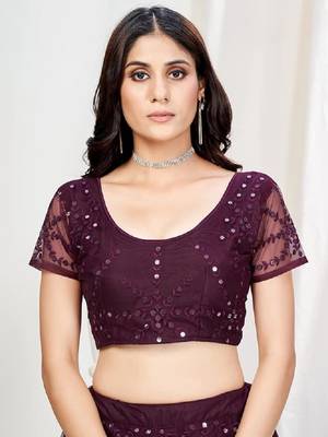 Wine Embroidered Net Lehenga Choli 4