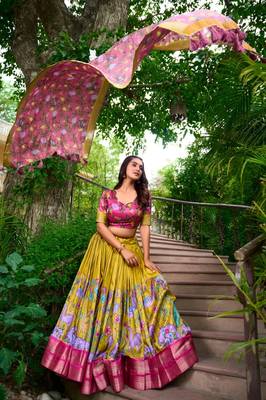 Mustard and Pink Haldi Lehenga Choli for Women 4