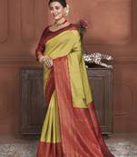 Light Green kanjivaram silk blend zari Weaving With Gold Zari Border And Pallu Saree With Blouse For Women