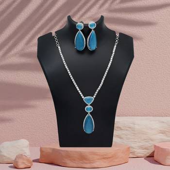 Sky blue color american diamond necklace set 1
