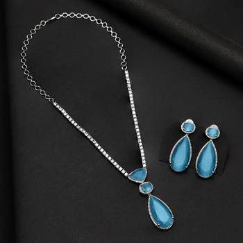 Sky blue color american diamond necklace set 2