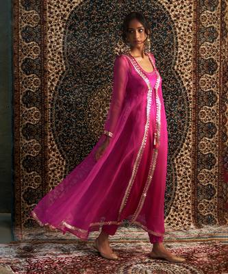 Rani pink organza kurta set 2
