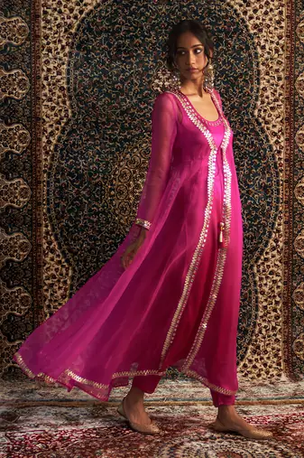 Rani pink organza kurta set