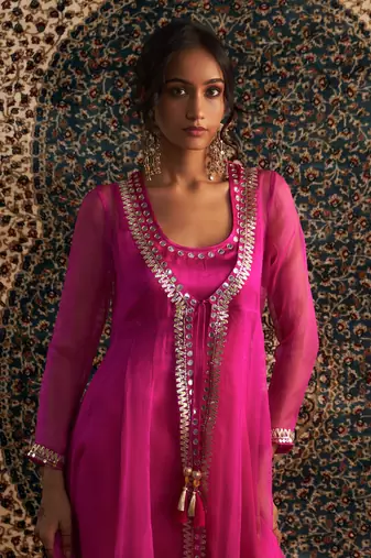 Rani pink organza kurta set
