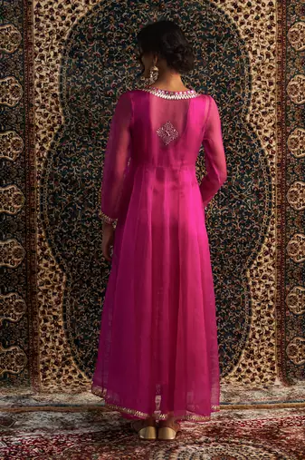 Rani pink organza kurta set