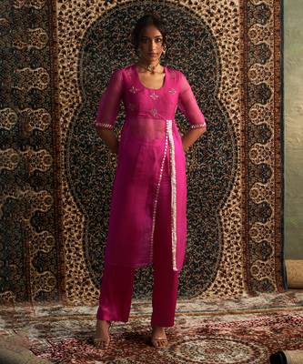 Rani pink organza  kurta set 1