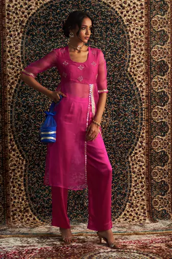 Rani pink organza  kurta set