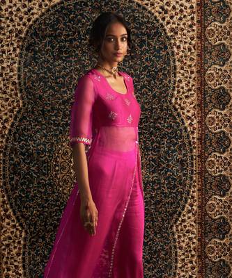 Rani pink organza  kurta set 3