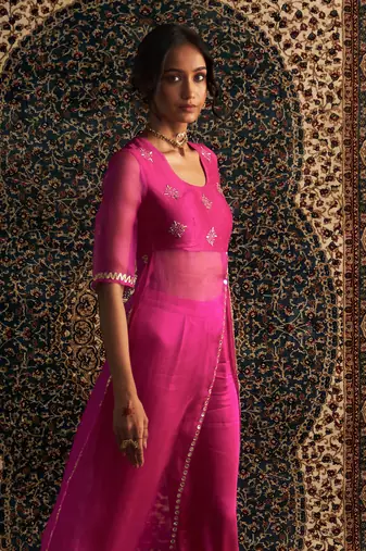 Rani pink organza  kurta set
