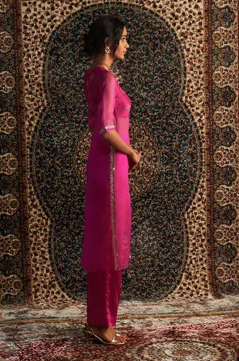 Rani pink organza  kurta set