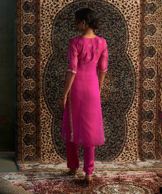Rani pink organza  kurta set 5