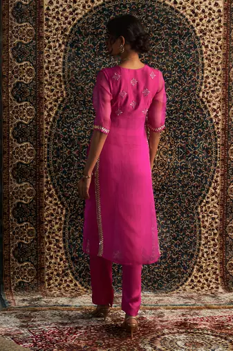 Rani pink organza  kurta set