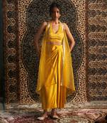 Marigold organza  jacket with draped skirt set
