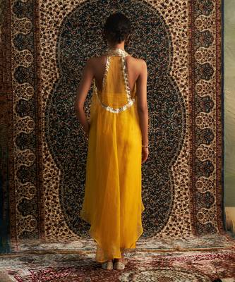 Marigold organza  jacket with draped skirt set 5