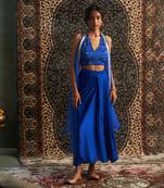 Blue organza  jacket with draped skirt set