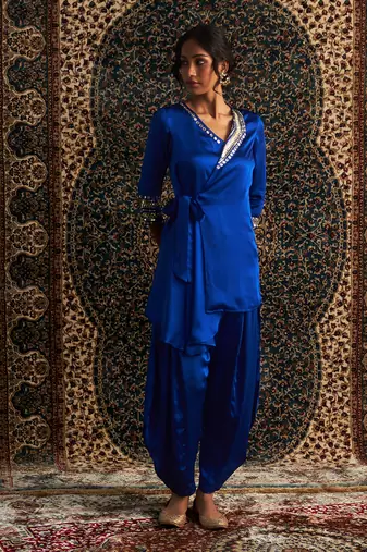 Blue model satin coord set