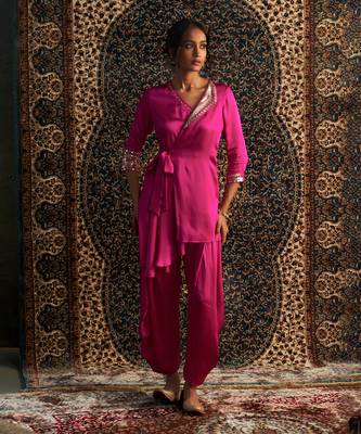 Rani pink model satin coord set 2