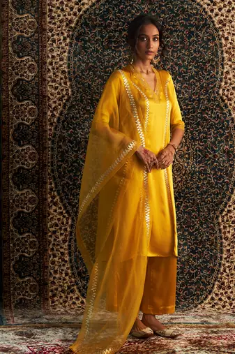 Marigold model satin  kurta set
