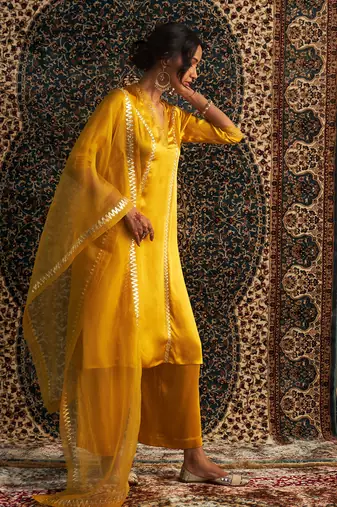 Marigold model satin  kurta set