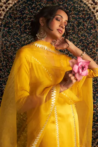 Marigold model satin  kurta set