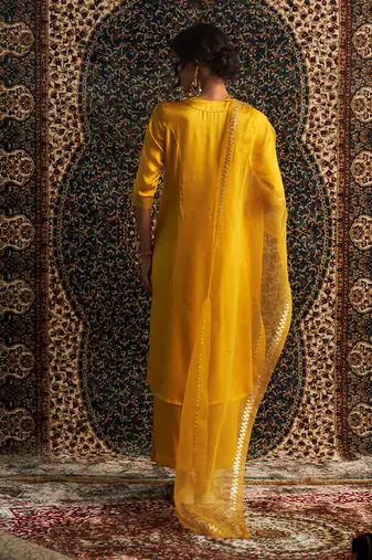 Marigold model satin  kurta set