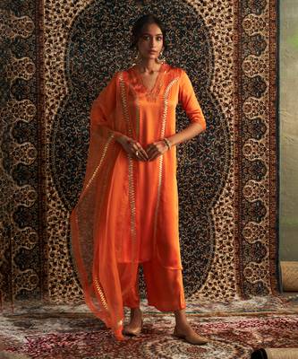 Saffron model satin  kurta set 1