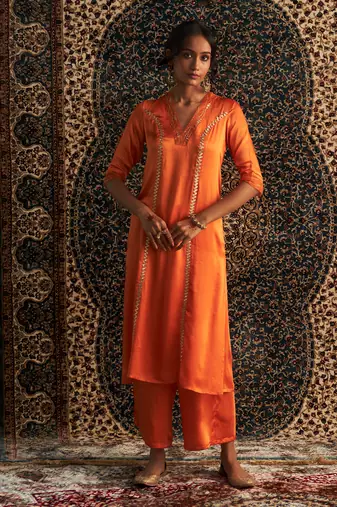 Saffron model satin  kurta set