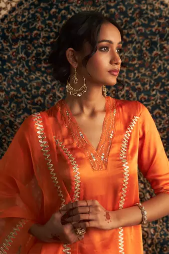 Saffron model satin  kurta set