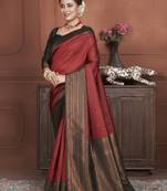 Dark Blue kanjivaram silk blend zari Weaving With Gold Zari Border And Pallu Saree With Blouse For Women